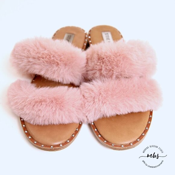 Steve Madden Enite Faux Fur Slide Sandals Pink Women Size 8 - Picture 9 of 12